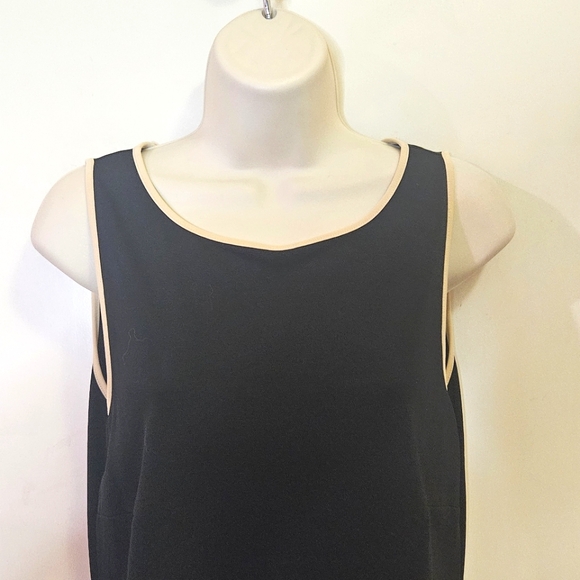 Ann Taylor Sleeveless Black with Beige Trim Midi Dress, Size 6 - Picture 5 of 15